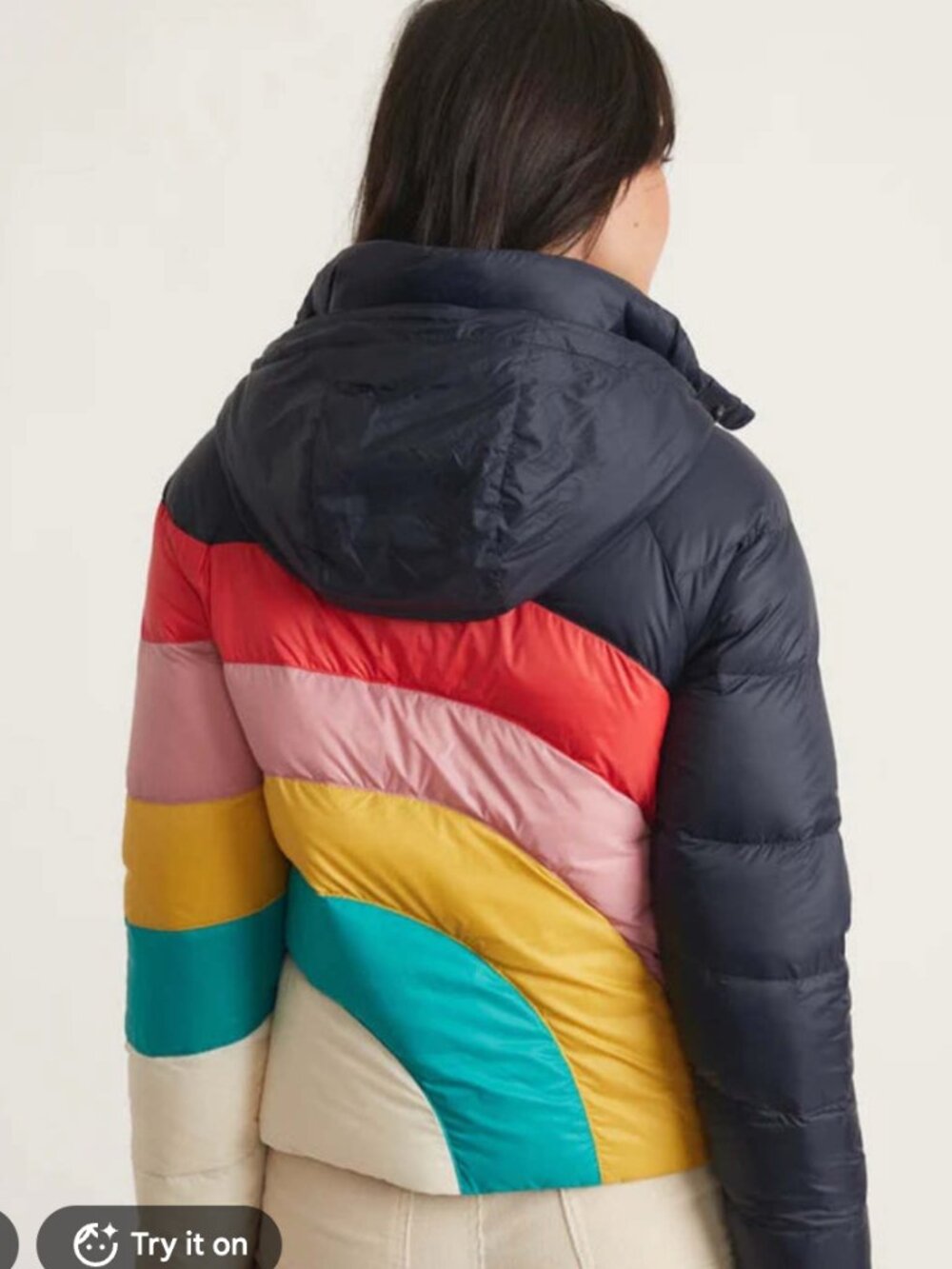 Marine Layer Archive Apres Puffer Jacket in Navy Rainbow Wave Small - Picture 5 of 10